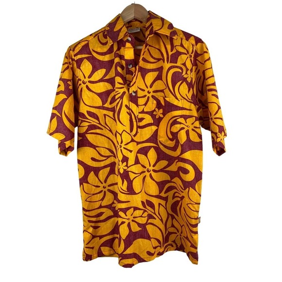 Go Barefoot Other - Go Barefoot Size S Orange Maroon Floral Hawaiian Shirt